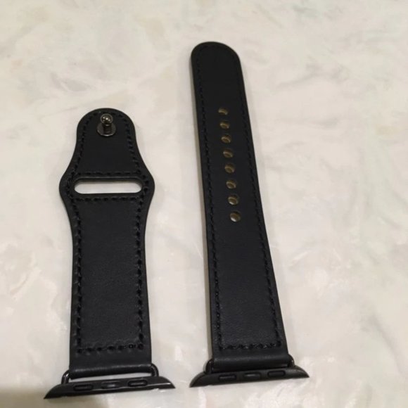 NEW[BAND] BLACK Genuine Leather For Apple Watch - Picture 7 of 10
